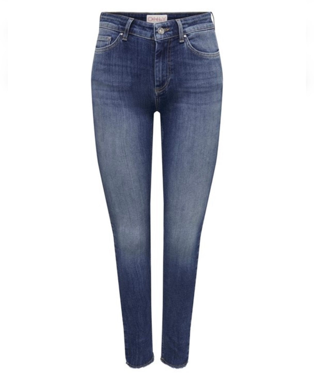 ONLY - BLUSH MID SK ANK RAW - MEDIUM BLUE DENIM