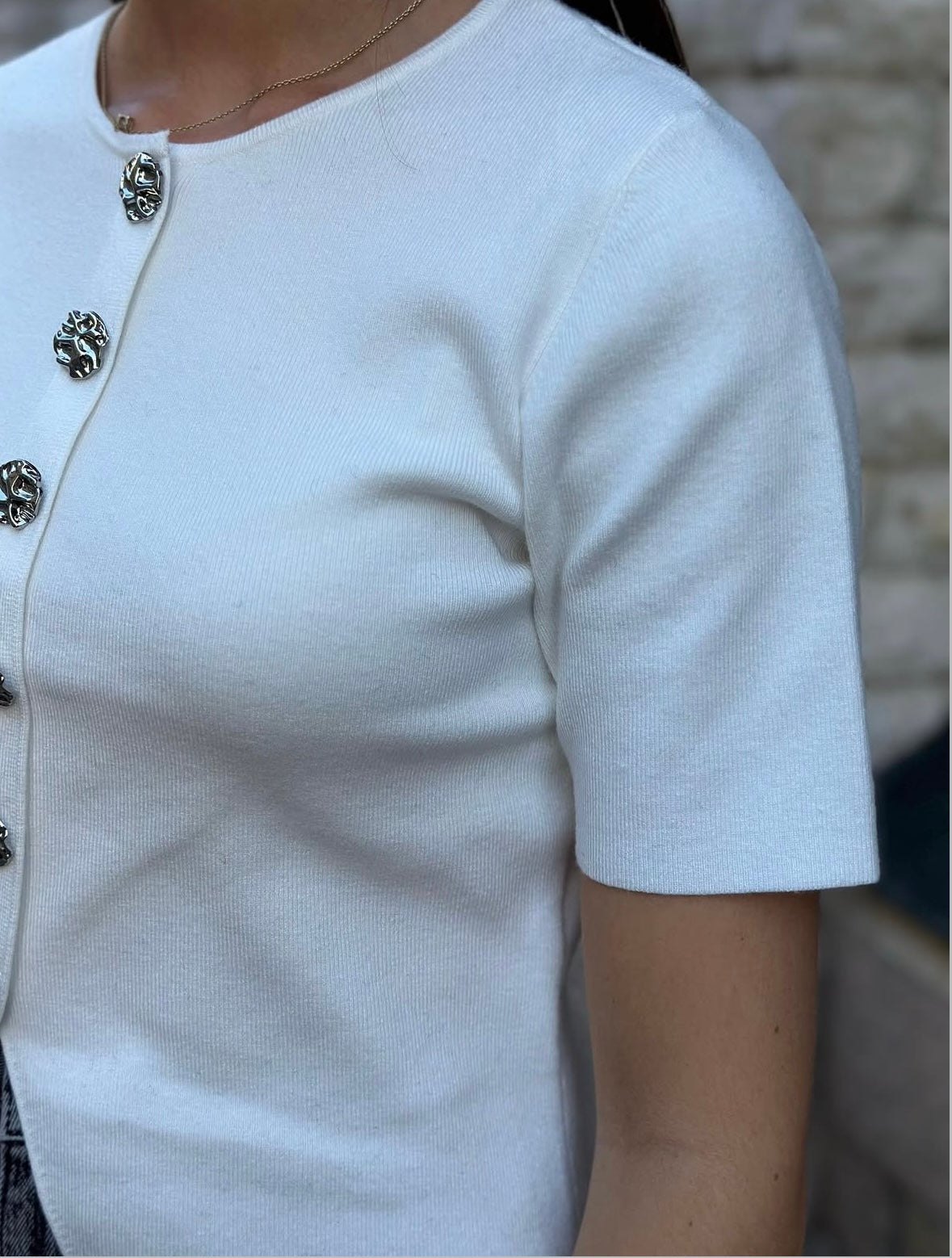 PIECES - MARIE SS O-NECK SPLIT KNIT - CLOUD DANCER