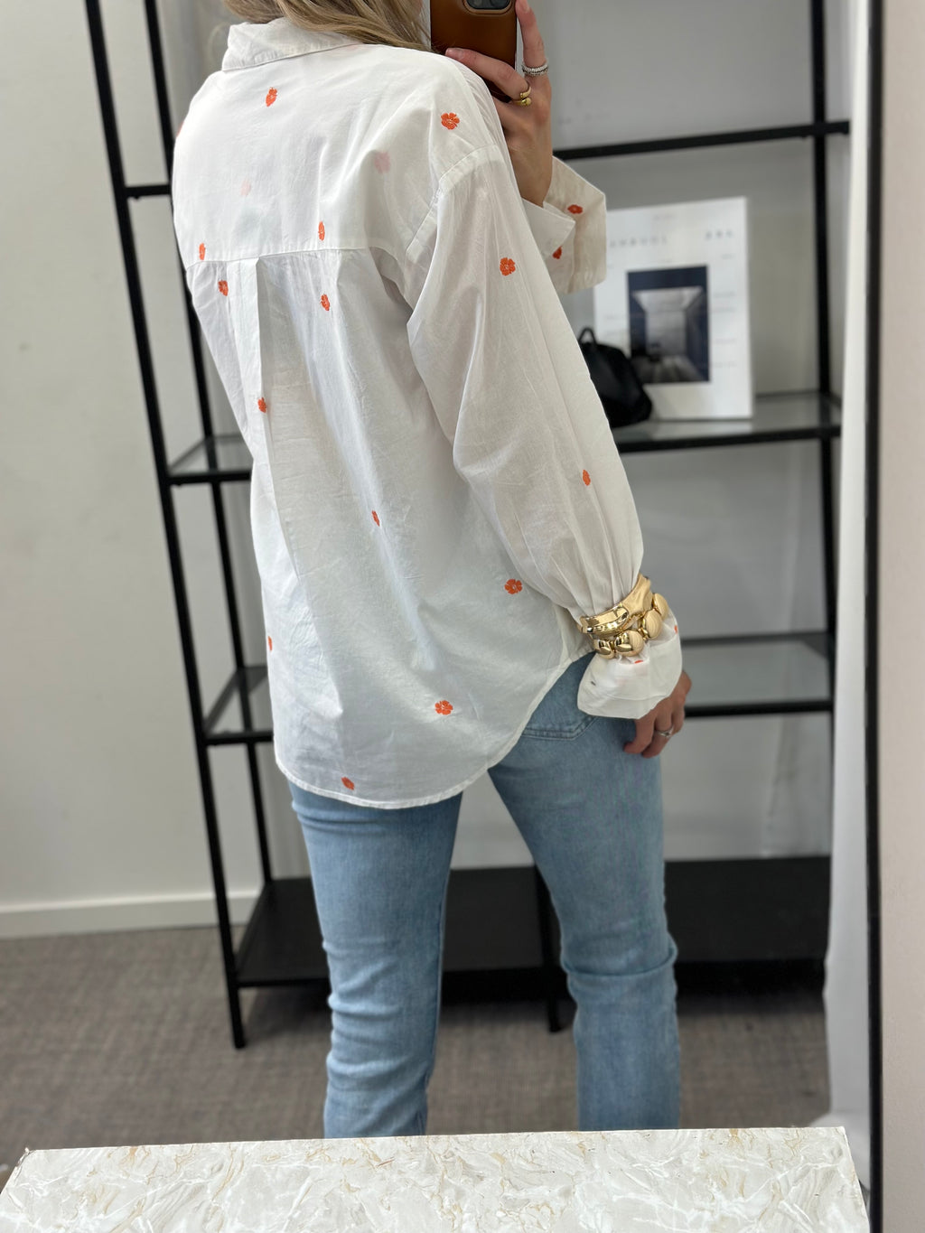 VEROMODA - DONA LS SHIRT - SNOW WHITE/EMB HIBISC