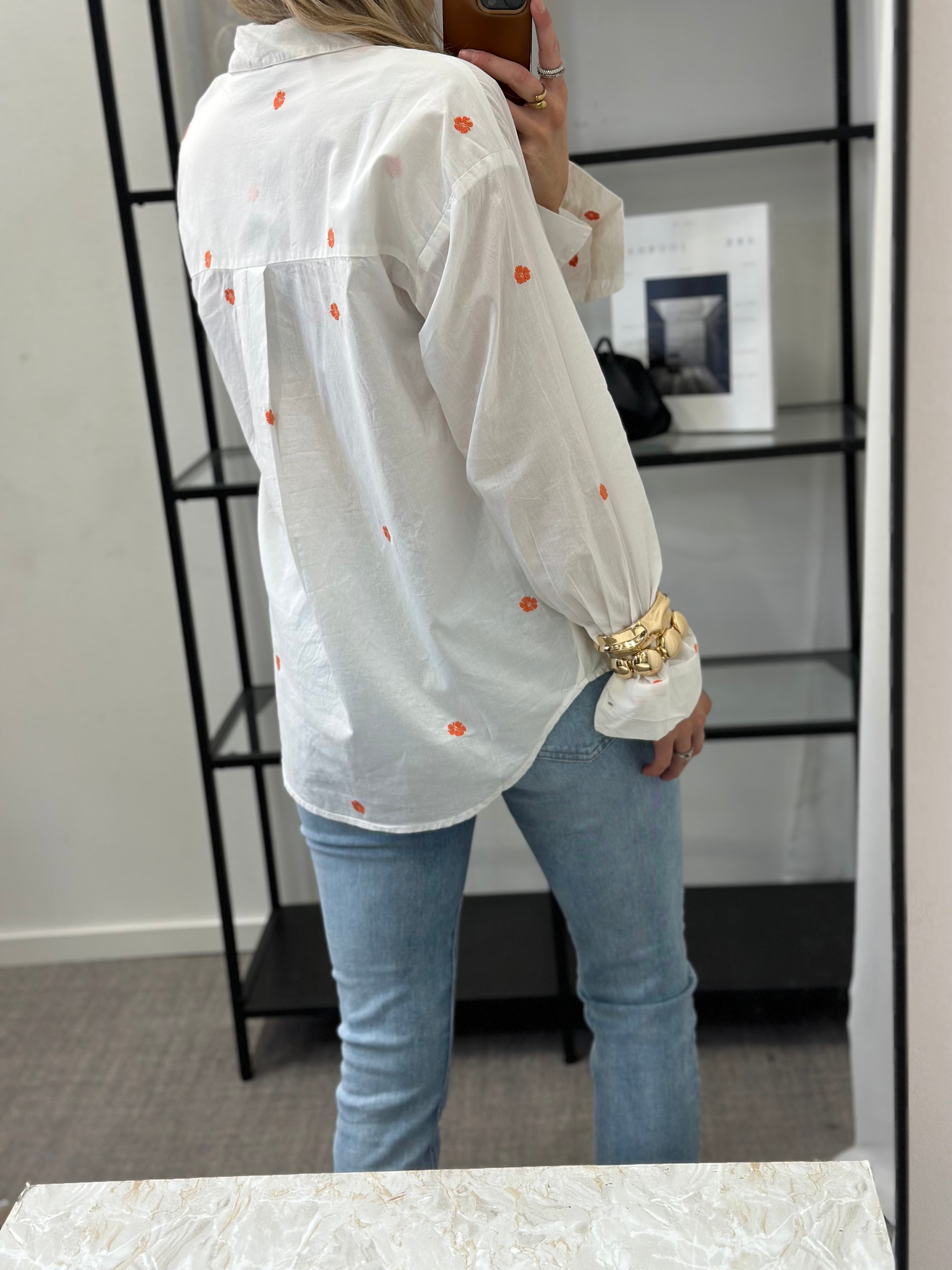 VEROMODA - DONA LS SHIRT - SNOW WHITE/EMB HIBISC