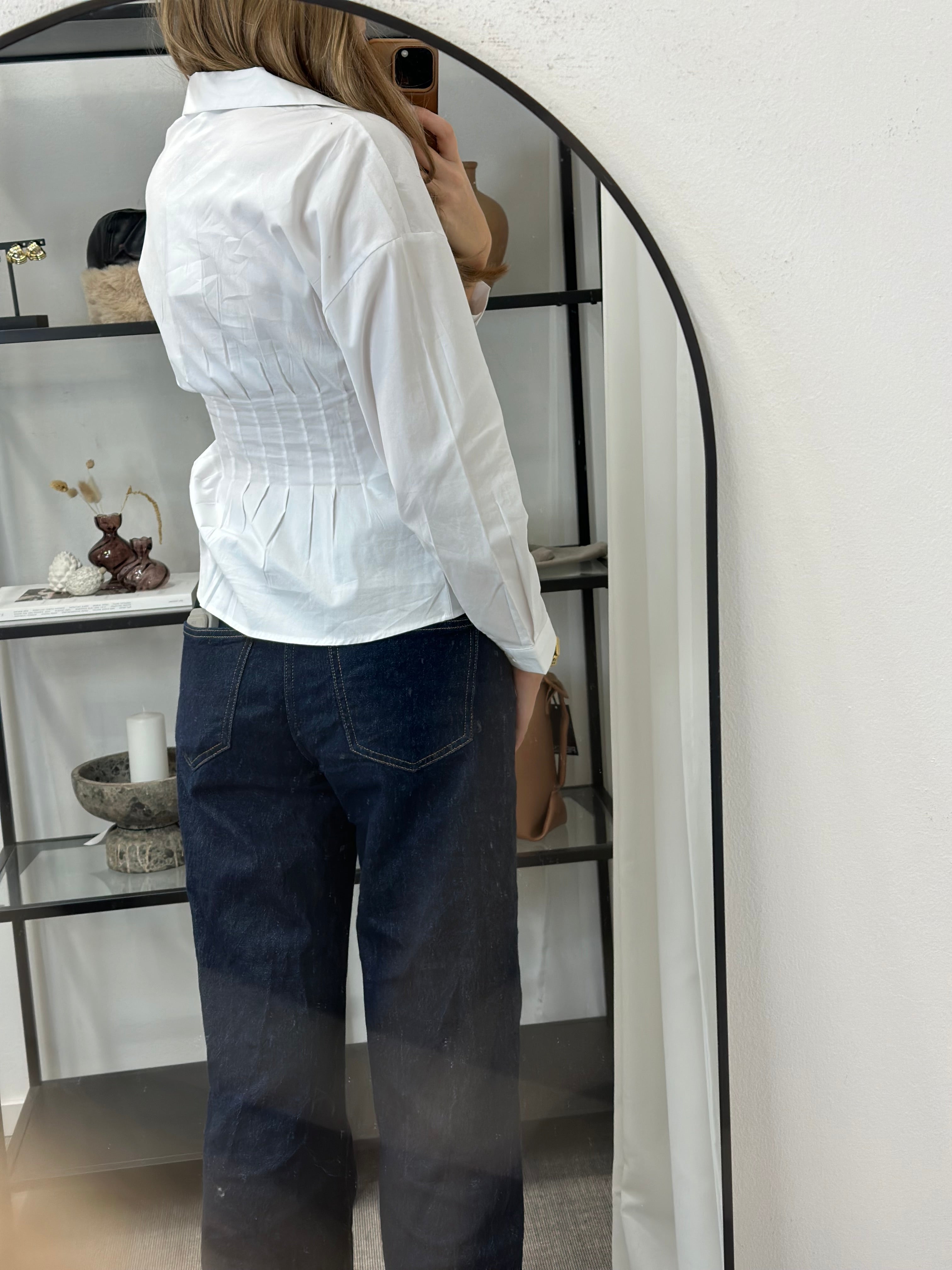 JDY - MIO L/S FITTED V-NECK SHIRT -WHITE