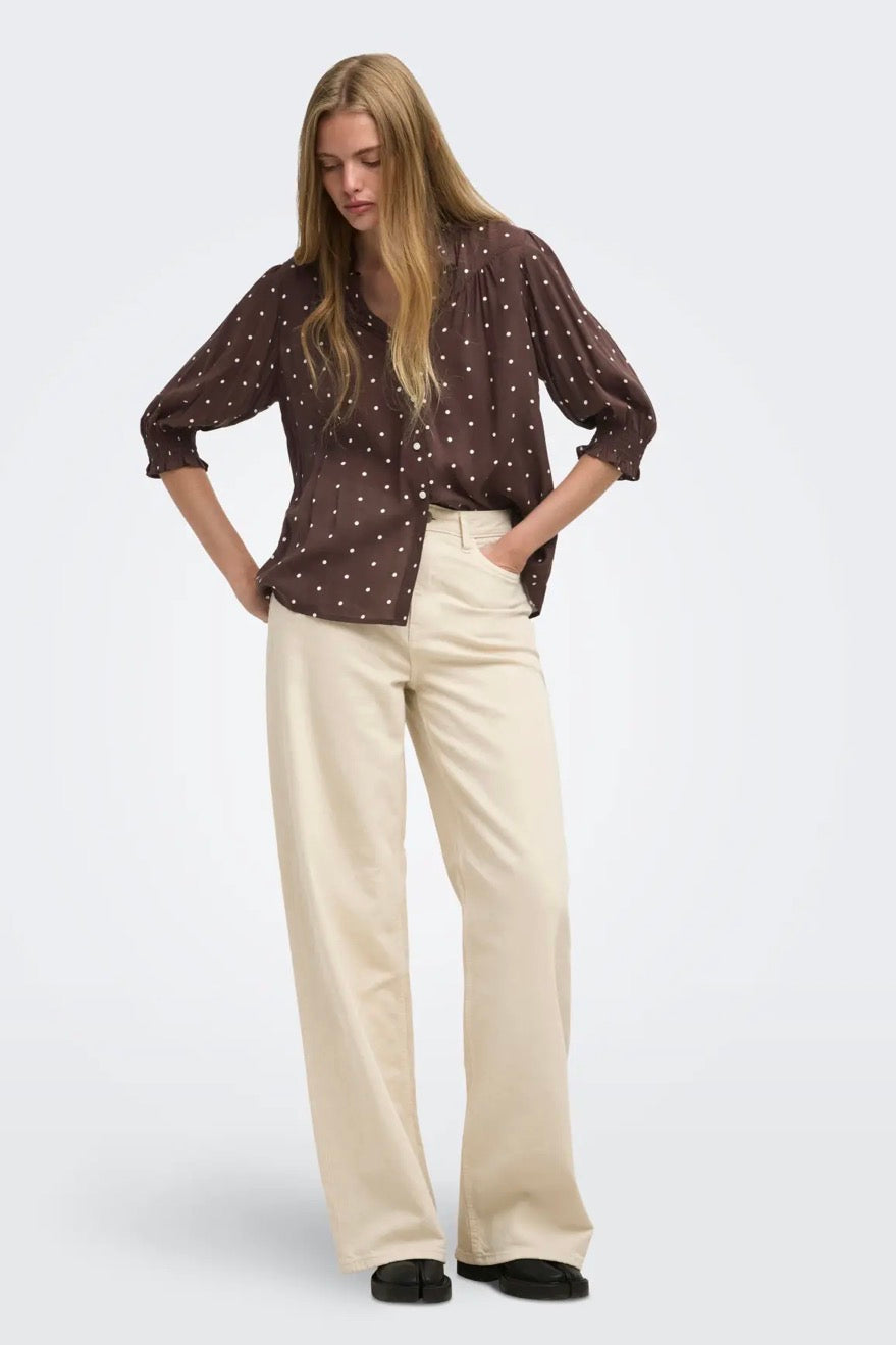 ONLY - RAYA 3/4 SHIRT - DEEP MAHOGANY DOTS