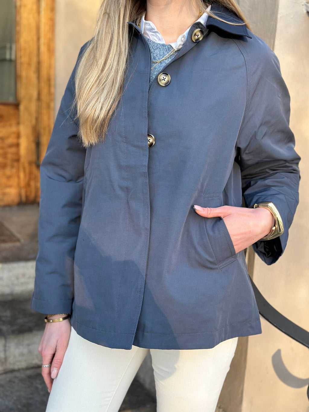 PIECES - VILMA LS A-SHAPE TRENCHCOAT - OMBRE BLUE/NIGHT SKY