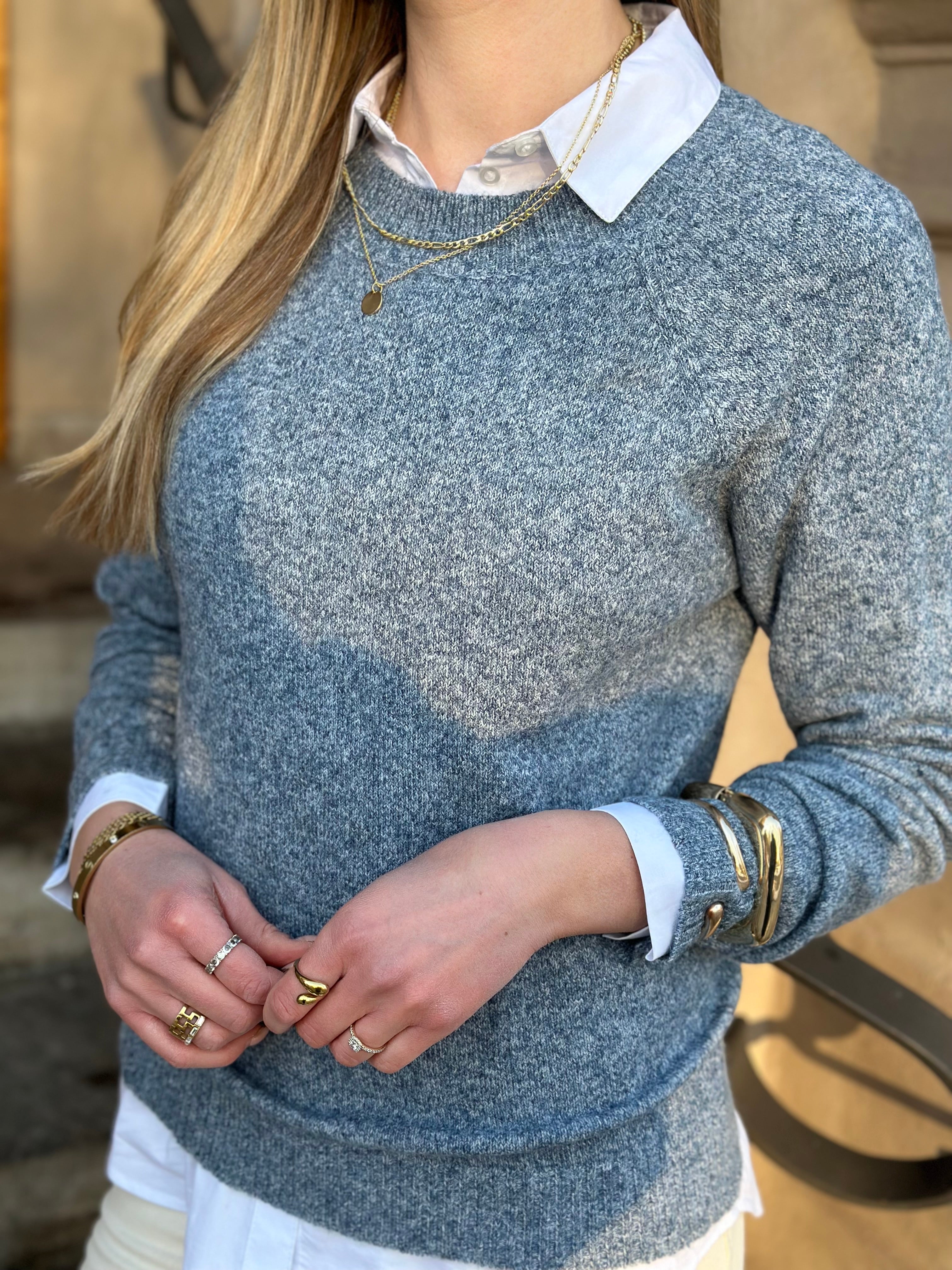 VEROMODA - DOFFY LS O-NECK BLOUSE - DARK DENIM/WHITE