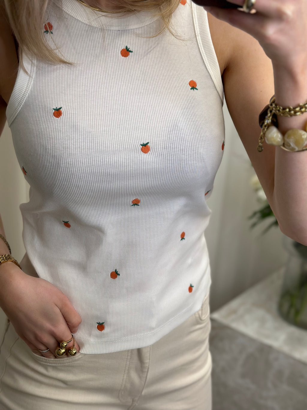 VEROMODA - NAJA TANK TOP BOX - SNOW WHITE/PEACH