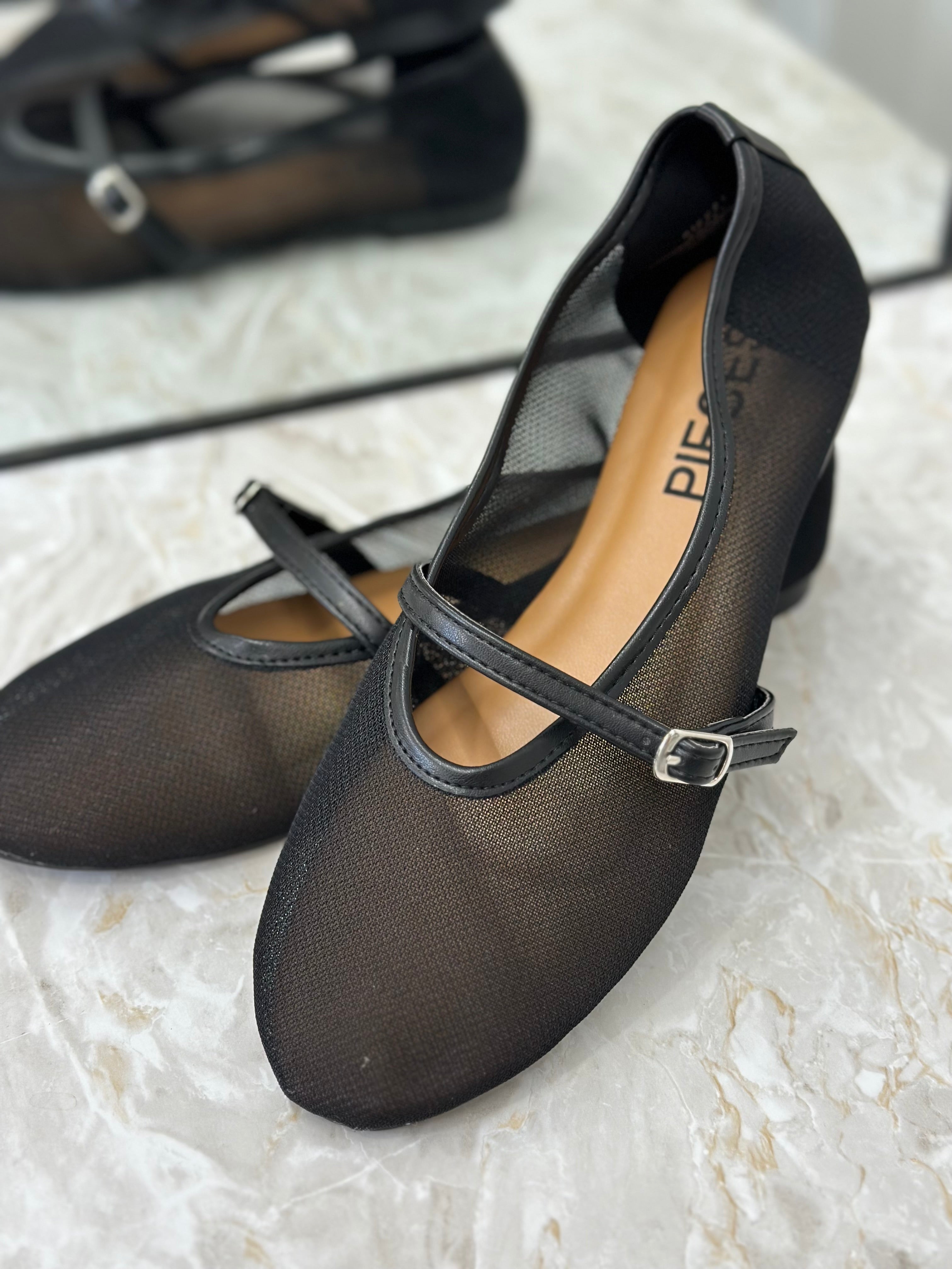 PIECES - STEPH MARY JANE MESH BALLERINA - BLACK