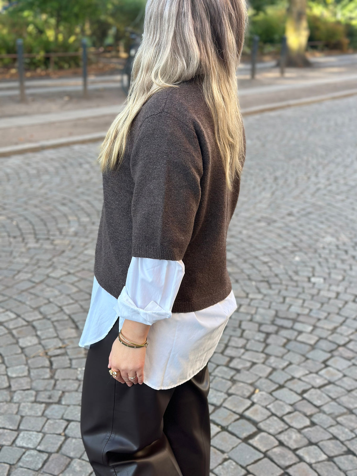 JDY - RUE LIFE 2/4 PEARL CARDIGAN - BRACKEN/MELANGE