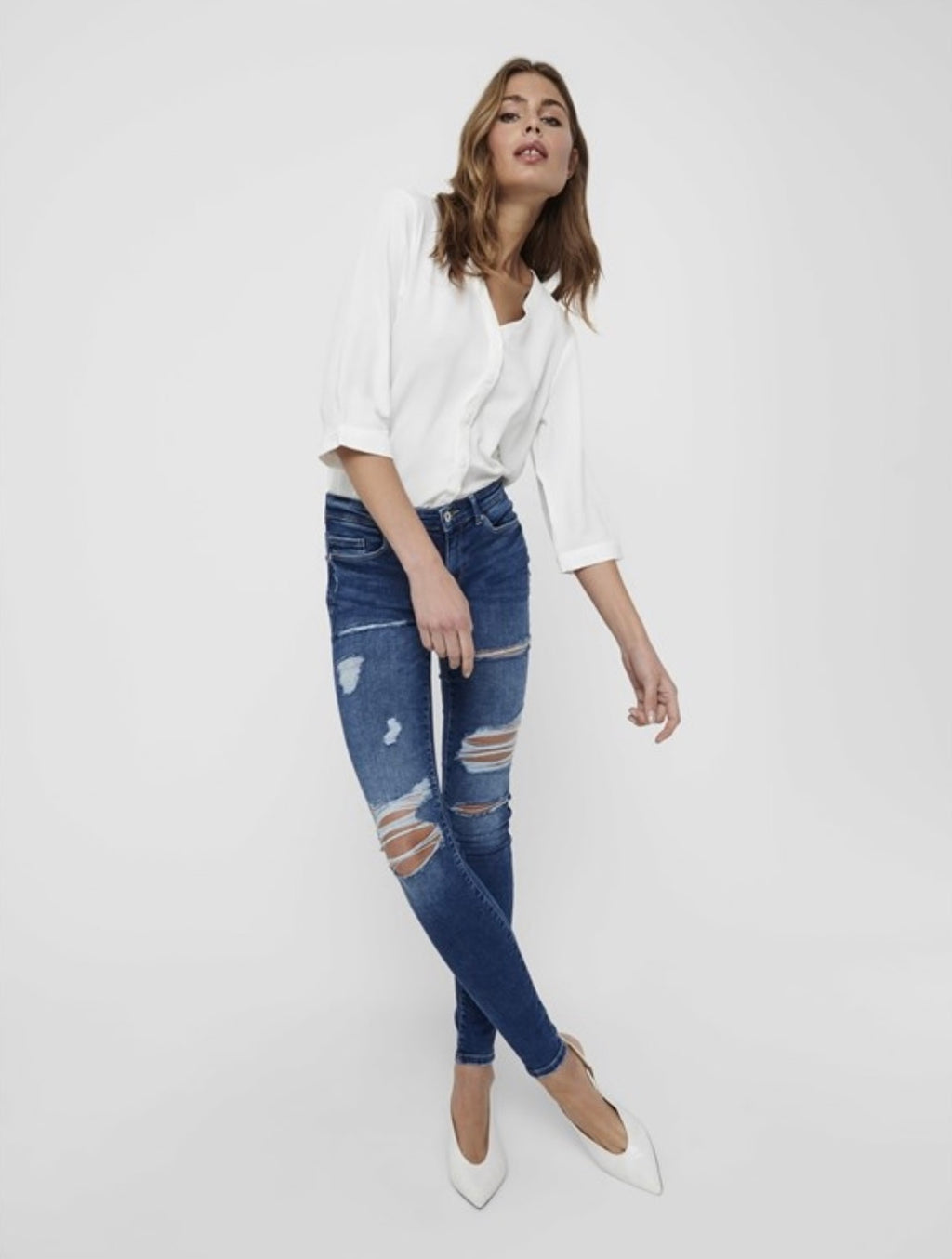 JDY - LION CAPOTE 3/4 SHIRT - CLOUD DANCER