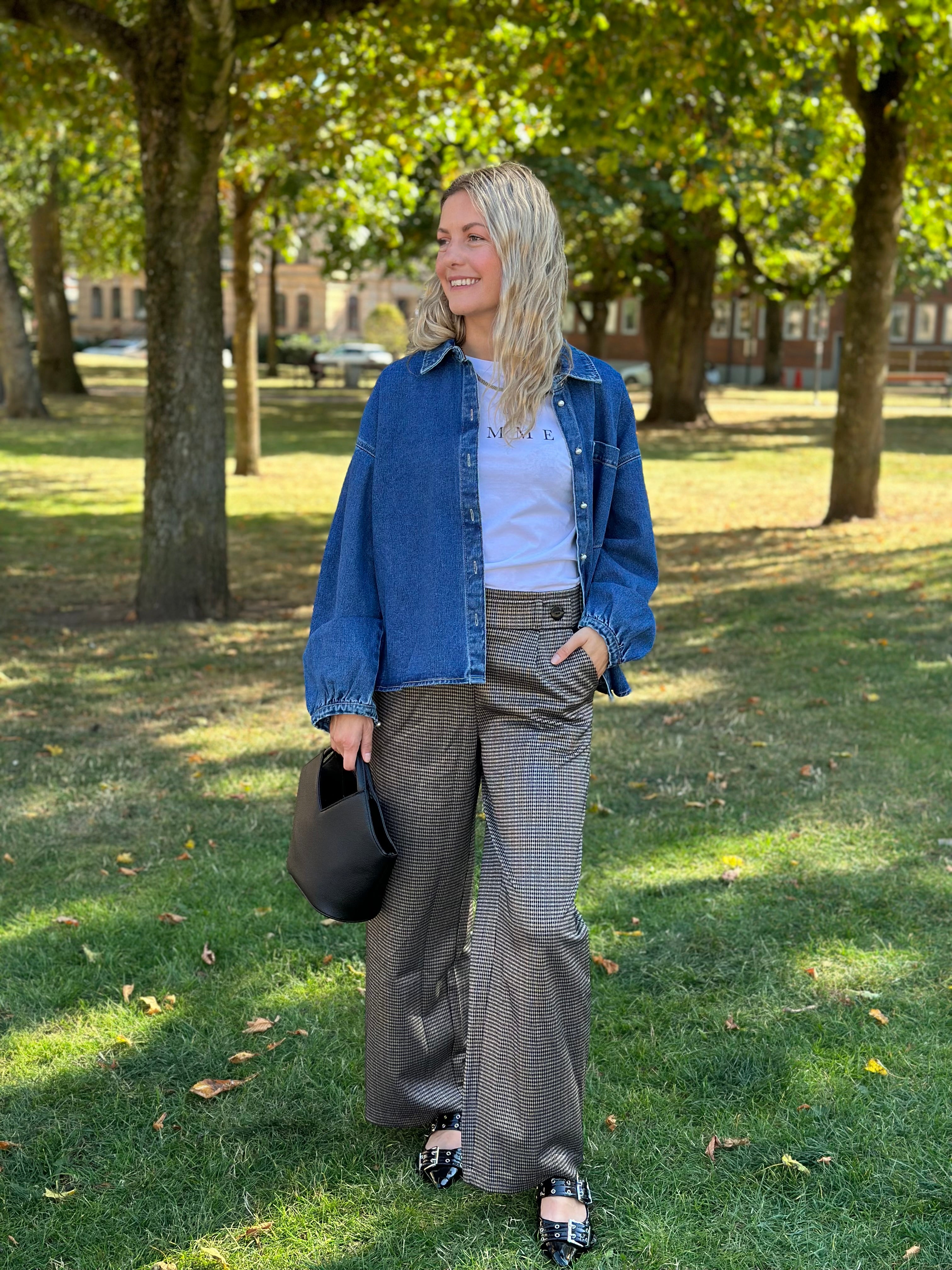 JDY - GEGGO MIA LONG CHECK PANT - COBBLESTONE/MINI CHECK