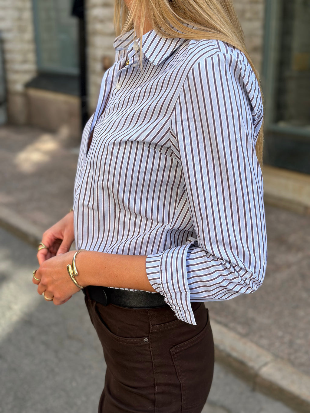 JDY - MIO L/S SHIRT - CASHMERE BLUE CLOUD DANCER AND BROWN