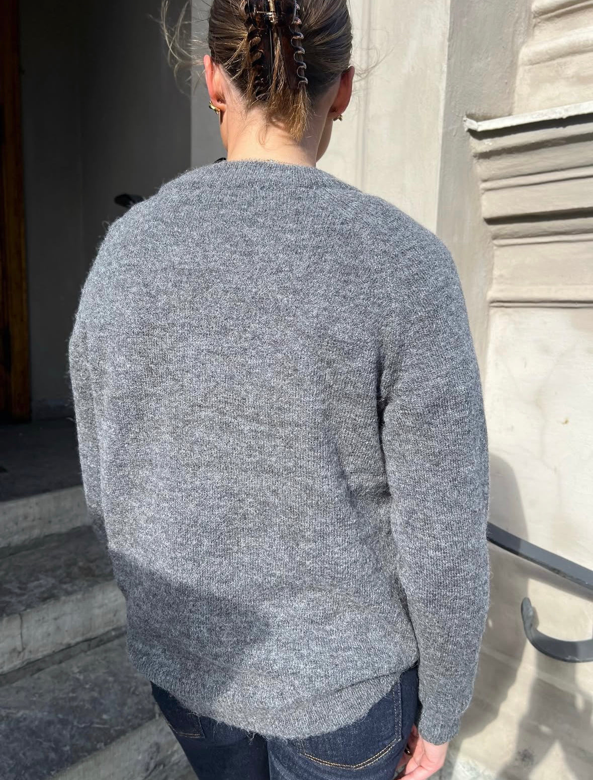 SELECTED FEMME - LULU LS KNIT O-NECK - MEDIUM GREY MERLANGE