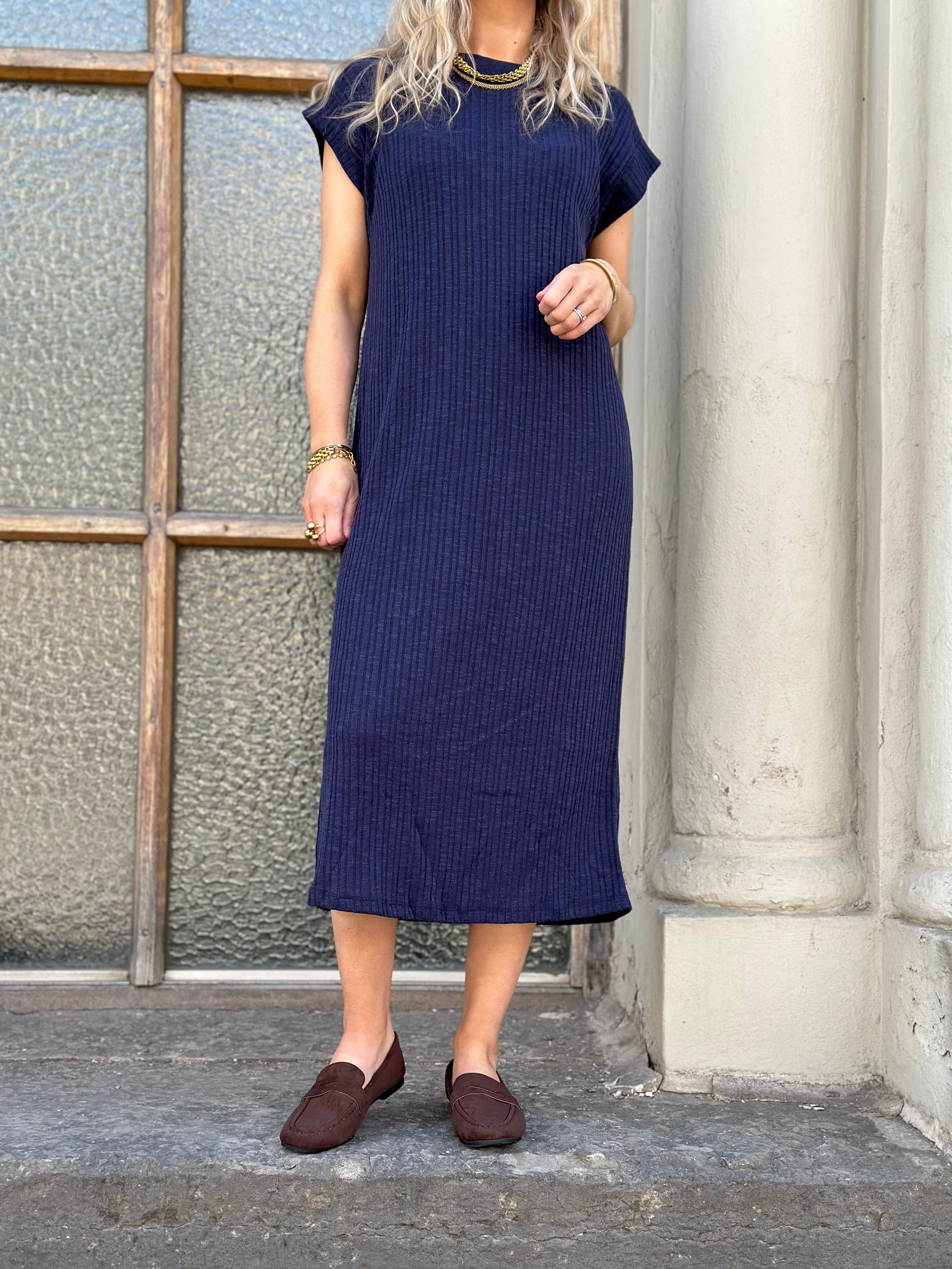 PIECES - LENA SS MIDI DRESS - MARIETIME BLUE