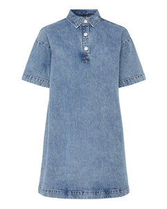 PIECES - KENYA SS A-SHAPE DENIM DRESS - MEDIUM BLUE DENIM