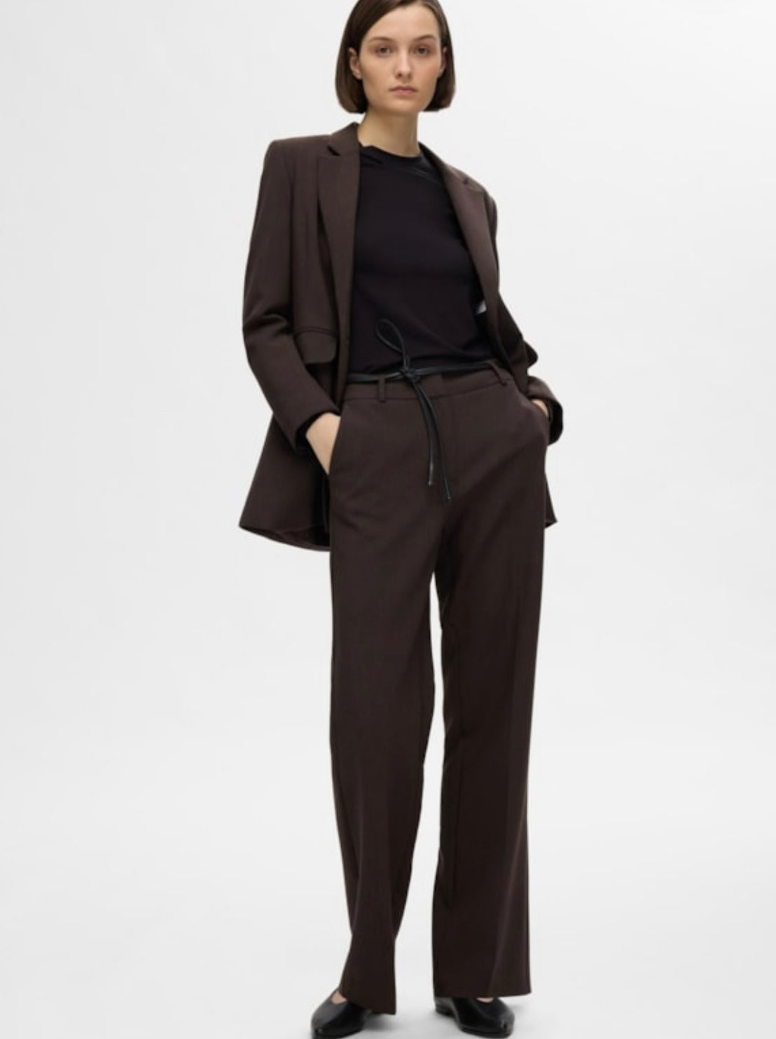 SELECTED FEMME- RITA MW WIDE PANT - COFFEE BEAN/MELANGE