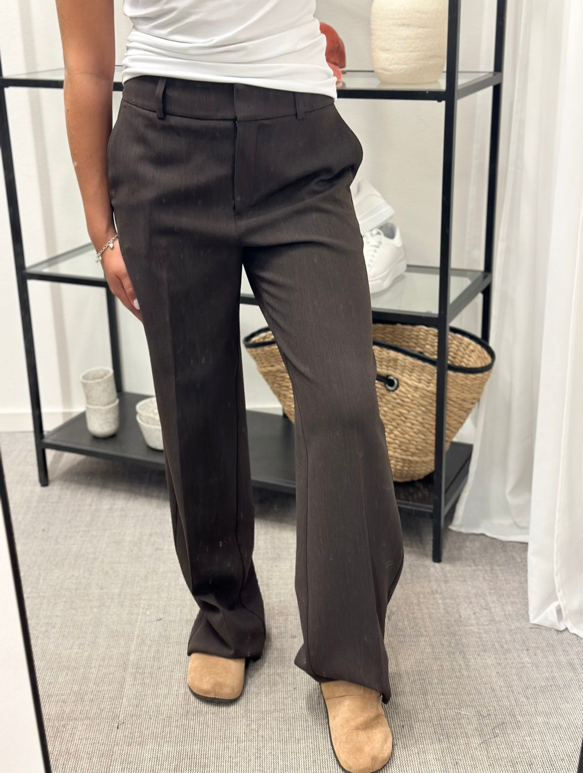 SELECTED FEMME- RITA MW WIDE PANT - COFFEE BEAN/MELANGE