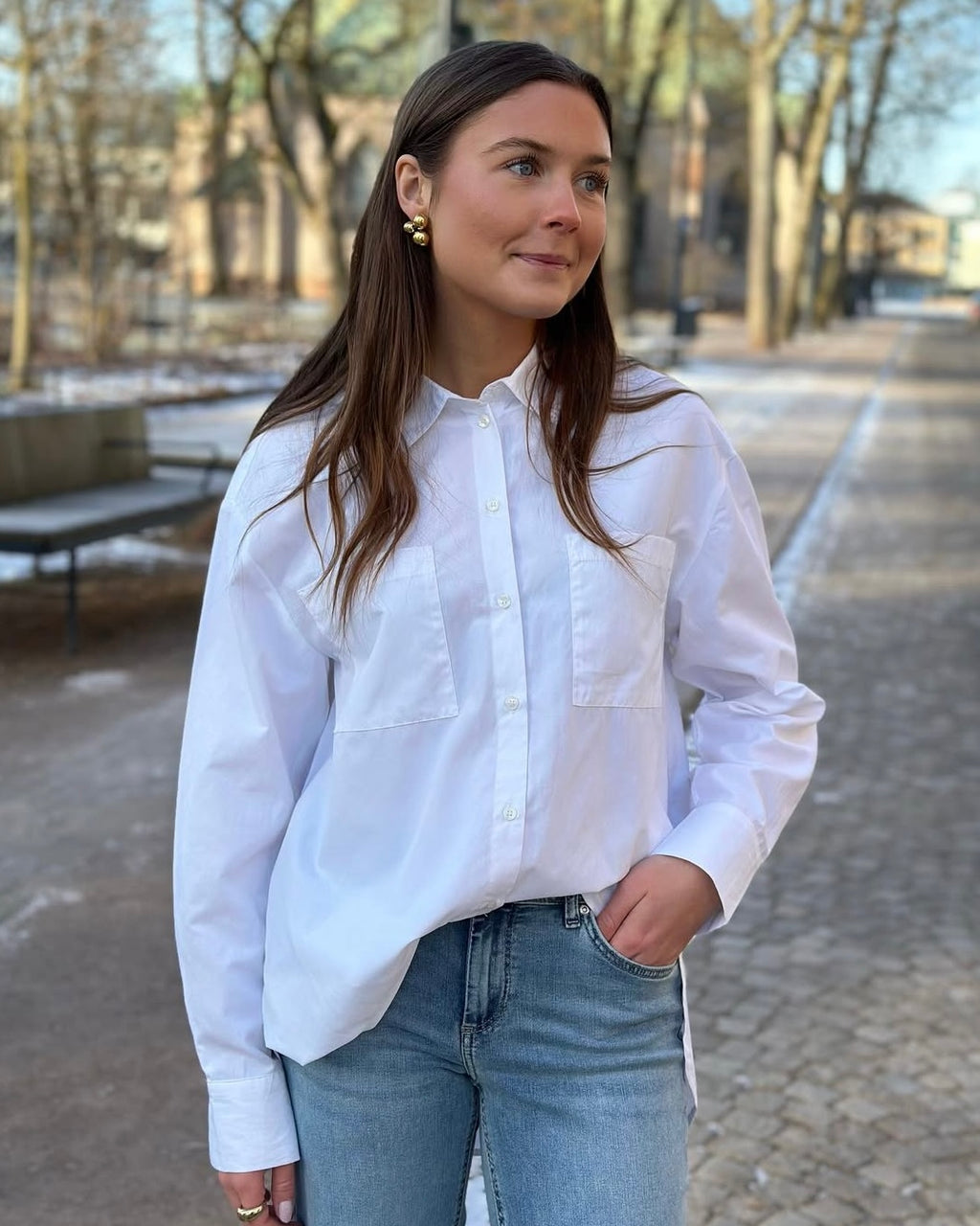 PIECES - MELIA LS LOOSE SHIRT - BRIGHT WHITE