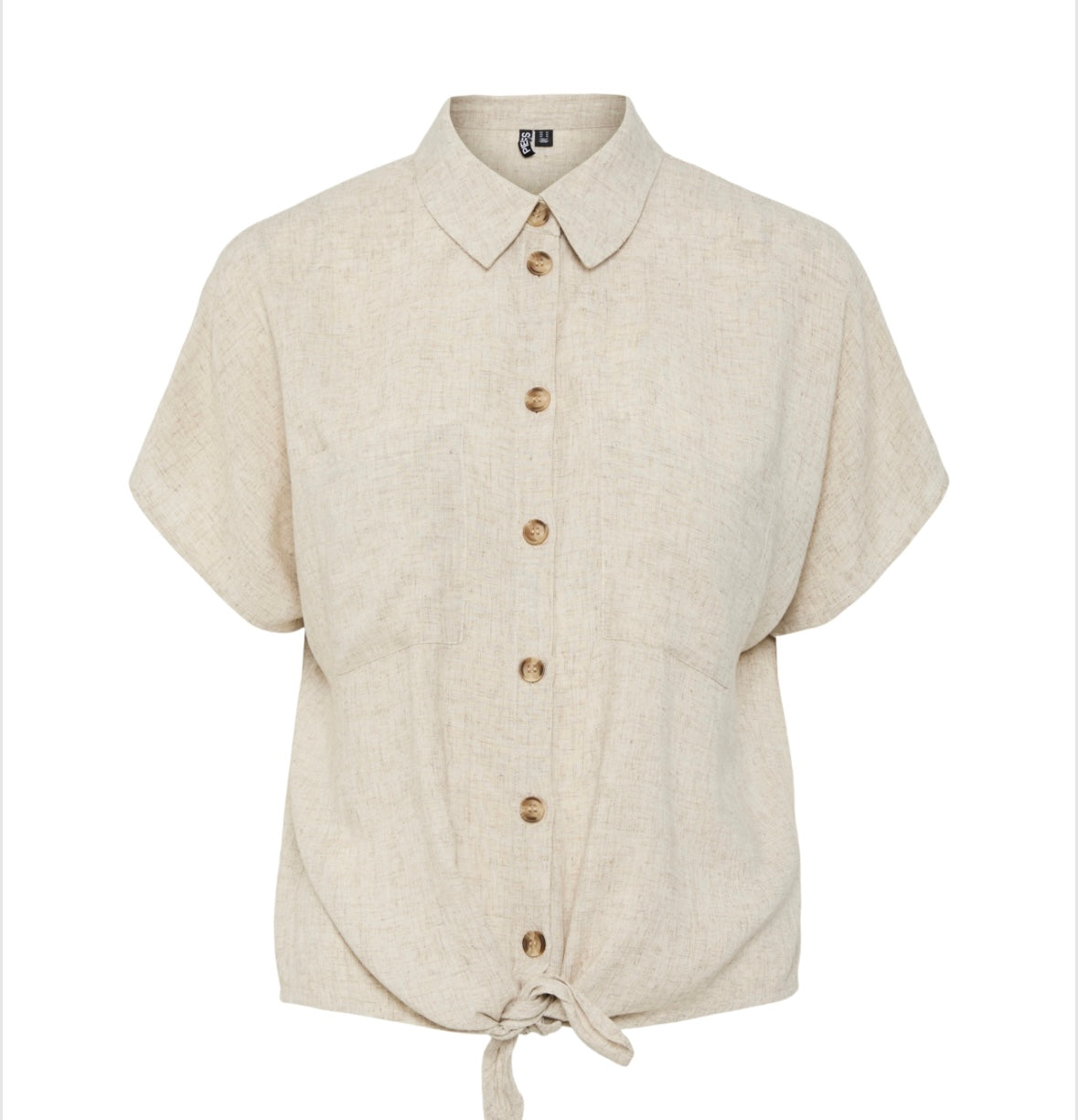 PIECES - PIA SS TIE SHIRT - BIRCH/MELANGE