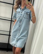 Ladda upp bild till gallerivisning, VERO MODA - JENNIE SS SHORT DRESS - LIGHT BLUE DENIM
