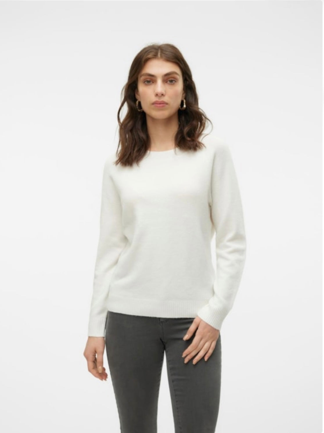 VEROMODA- DOFFY LS O-NECK BLOUSE - SNOW WHITE/MELANGE