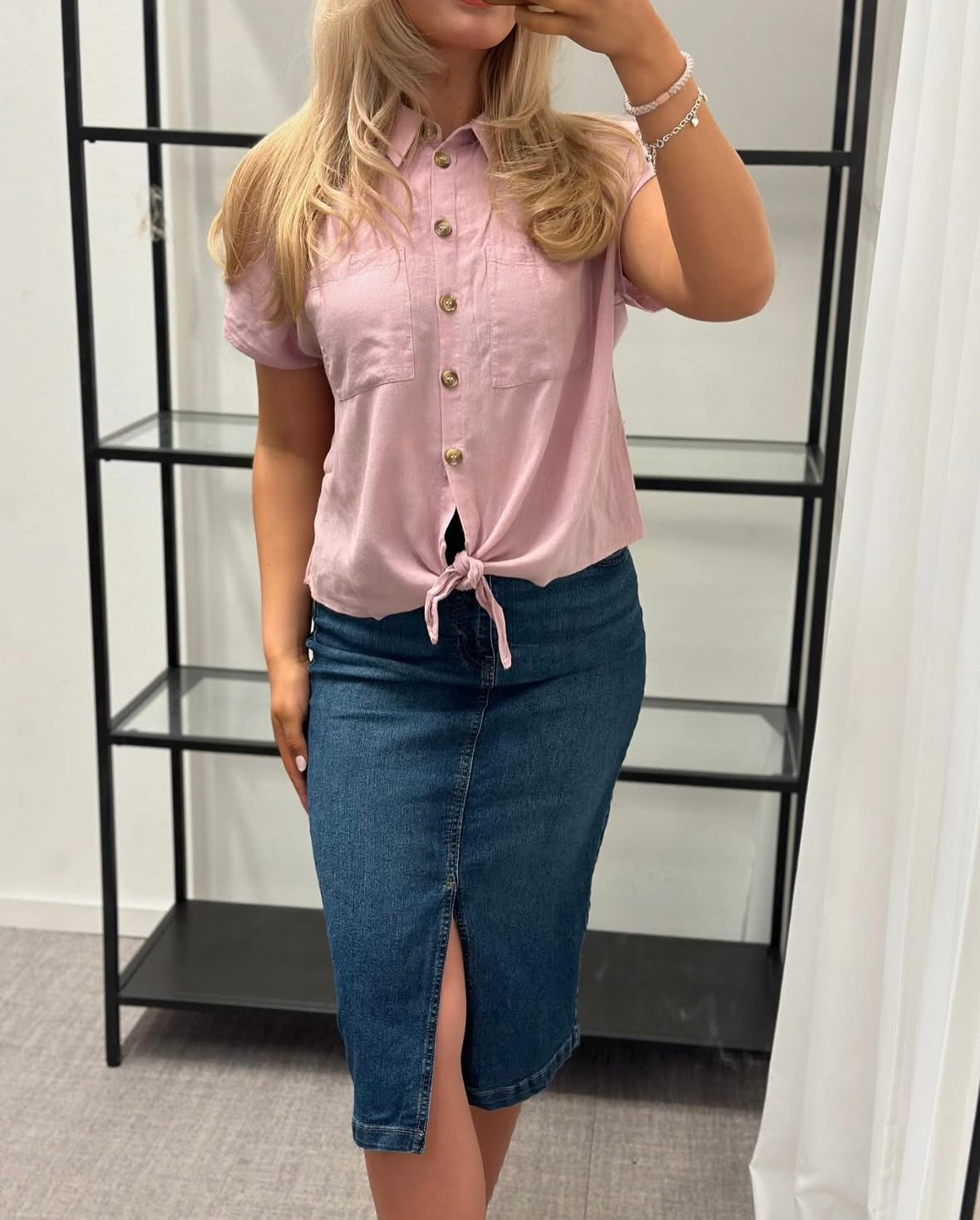 PIECES - PIA SS TIE SHIRT - DAWN PINK