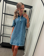 Ladda upp bild till gallerivisning, PIECES - KENYA SS A-SHAPE DENIM DRESS - MEDIUM BLUE DENIM
