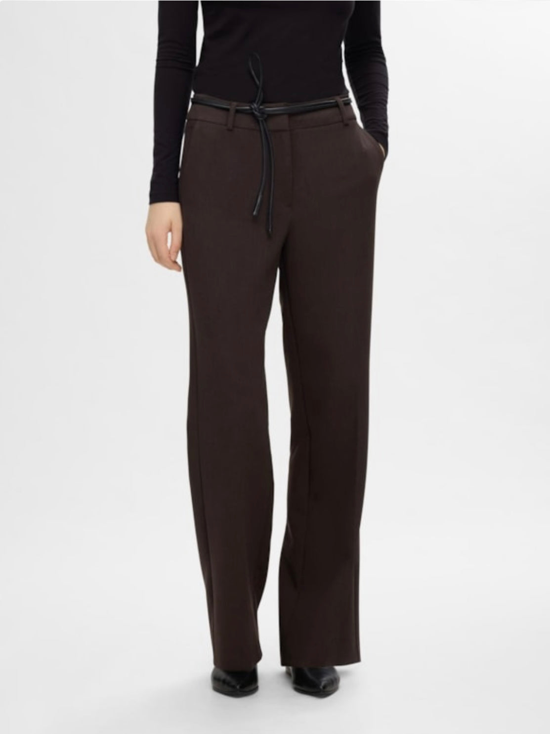 SELECTED FEMME- RITA MW WIDE PANT - COFFEE BEAN/MELANGE