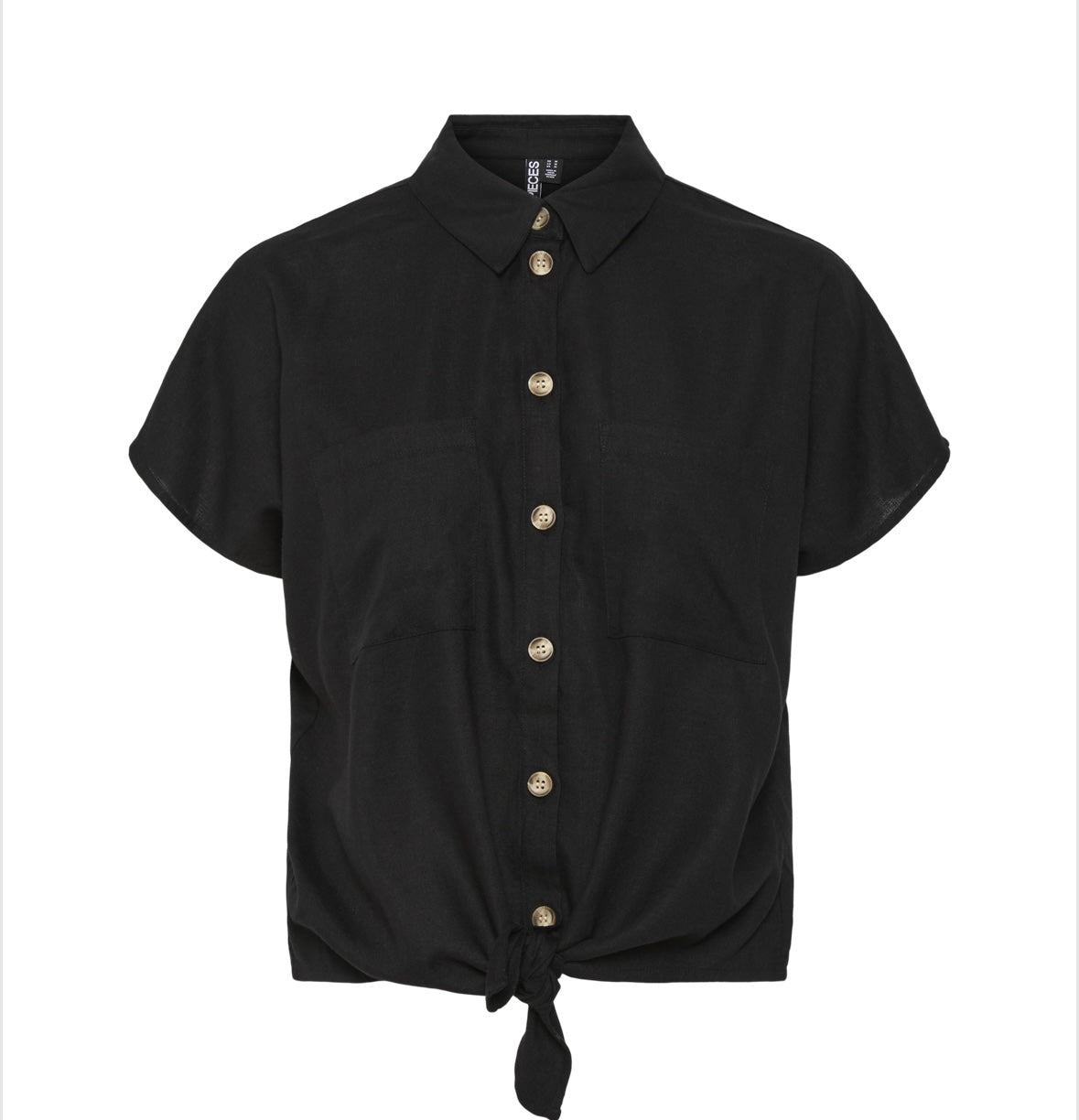 PIECES - PIA SS TIE SHIRT - BLACK