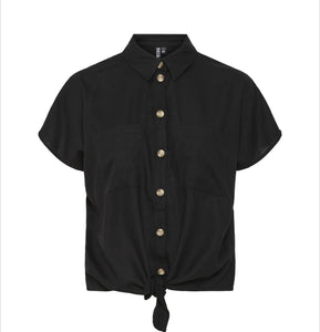 PIECES - PIA SS TIE SHIRT - BLACK