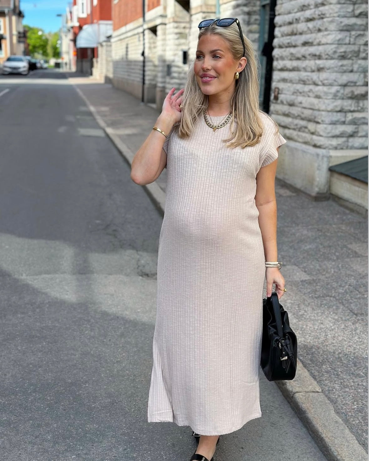 PIECES - LENA SS MIDI DRESS - SILVER GRAY