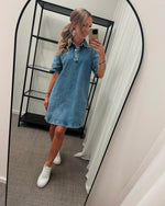 Ladda upp bild till gallerivisning, PIECES - KENYA SS A-SHAPE DENIM DRESS - MEDIUM BLUE DENIM
