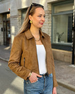 Ladda upp bild till gallerivisning, ONLY - TULIP FAUX SUEDE ZIP JACKET - COGNAC
