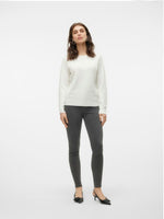 Ladda upp bild till gallerivisning, VEROMODA- DOFFY LS O-NECK BLOUSE - SNOW WHITE/MELANGE
