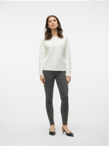 VEROMODA- DOFFY LS O-NECK BLOUSE - SNOW WHITE/MELANGE