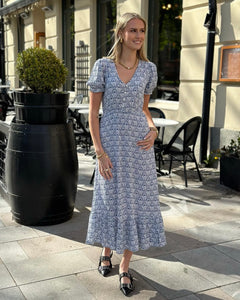 ONLY - CHIANTI S/S LONG DRESS - CLOUD DANCER/SMITH BLUE