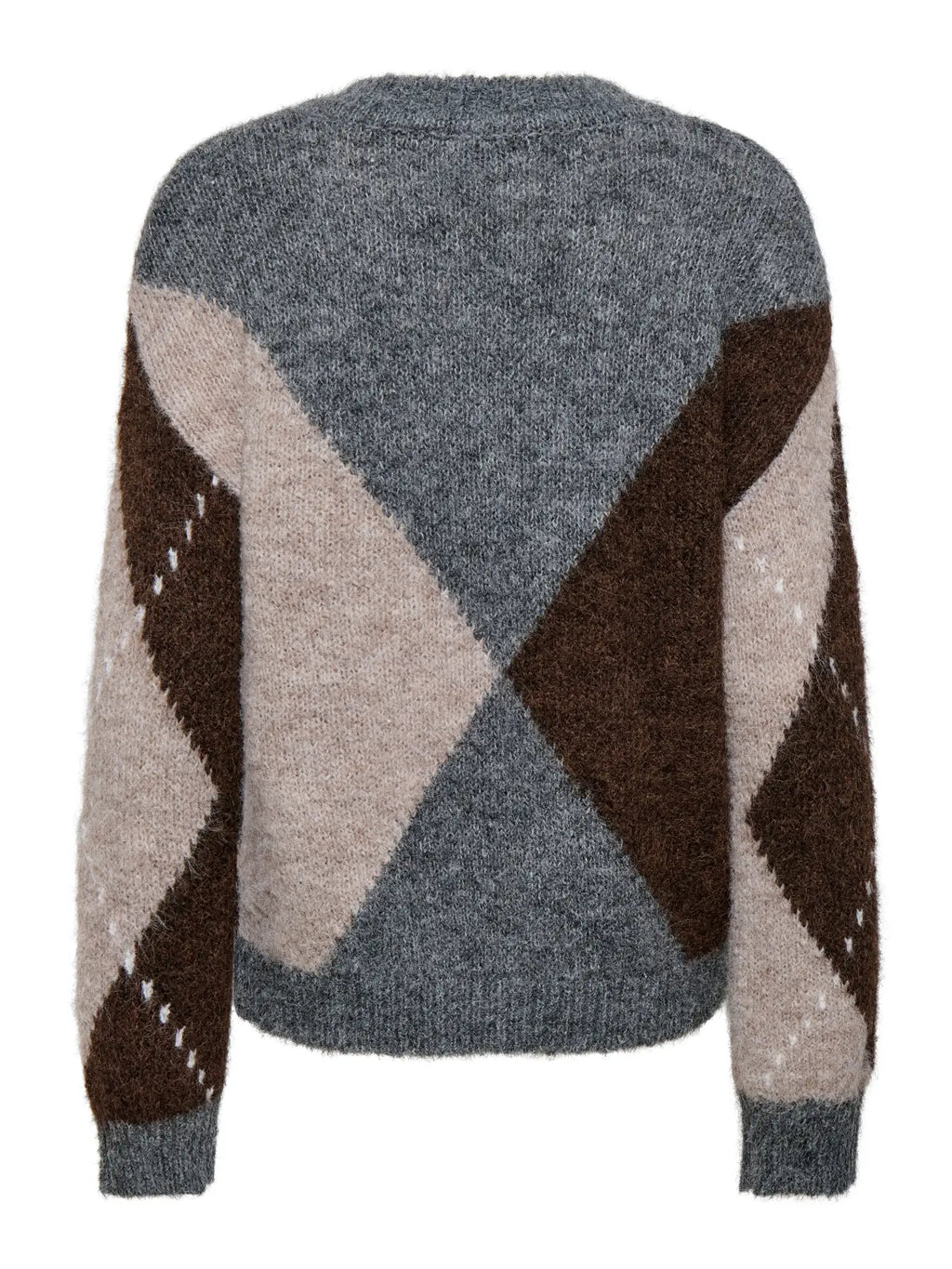 JDY - ZOEY L/S V-NECK ARGYLE PULLOVER - MEDIUM GREY MELANGE