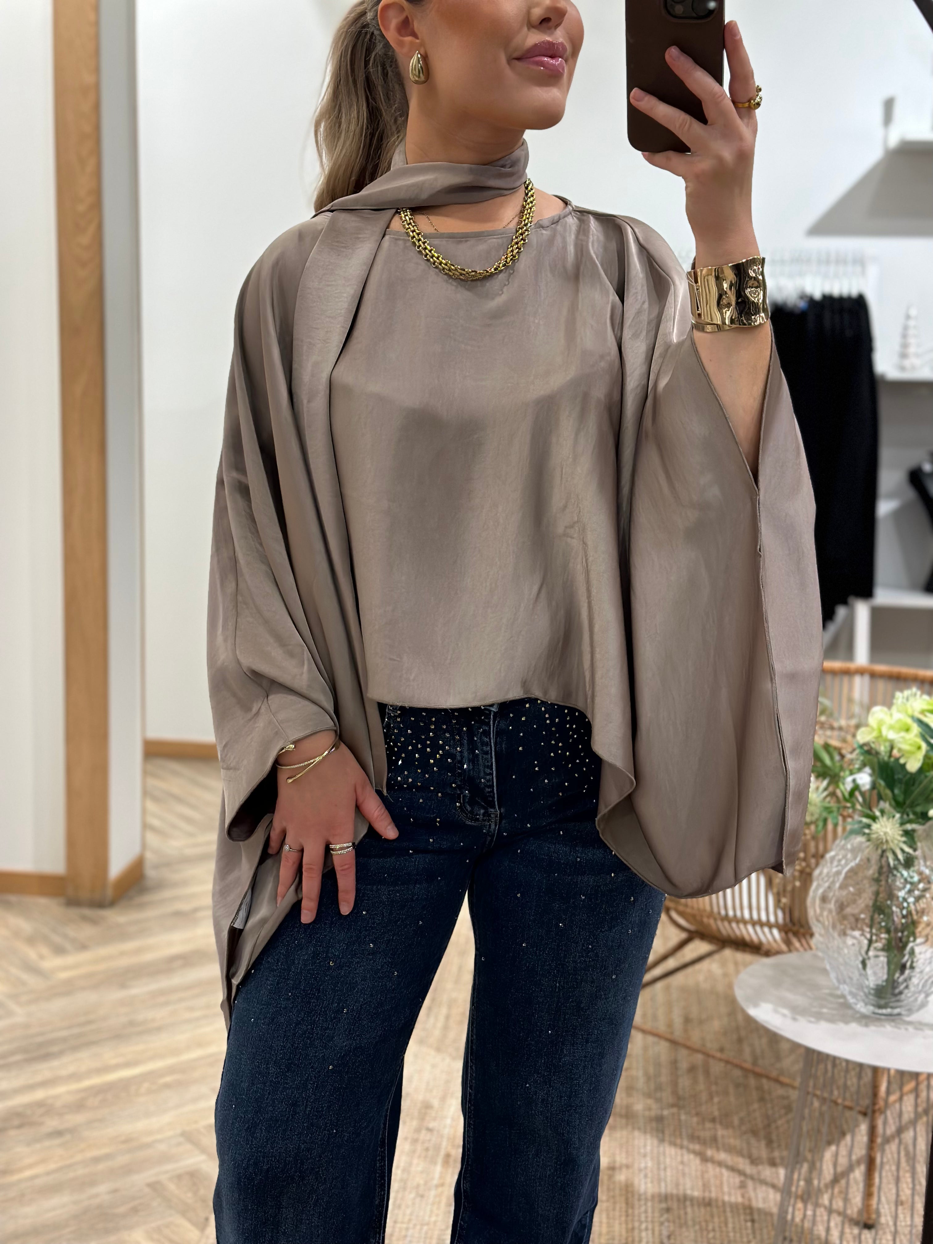 VERO MODA - MIRO L/S CAPE SCARF - MOON ROCK