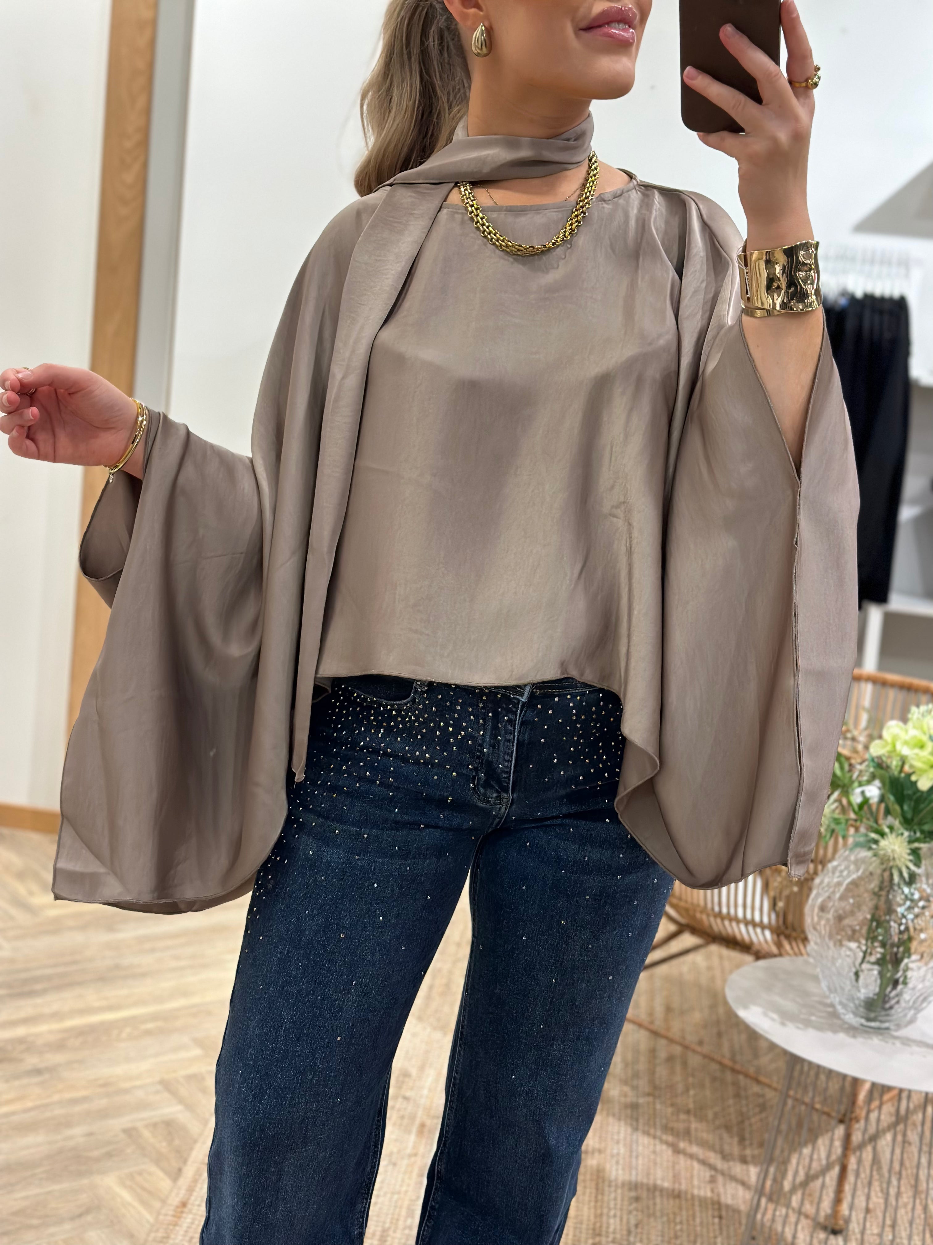 VERO MODA - MIRO L/S CAPE SCARF - MOON ROCK