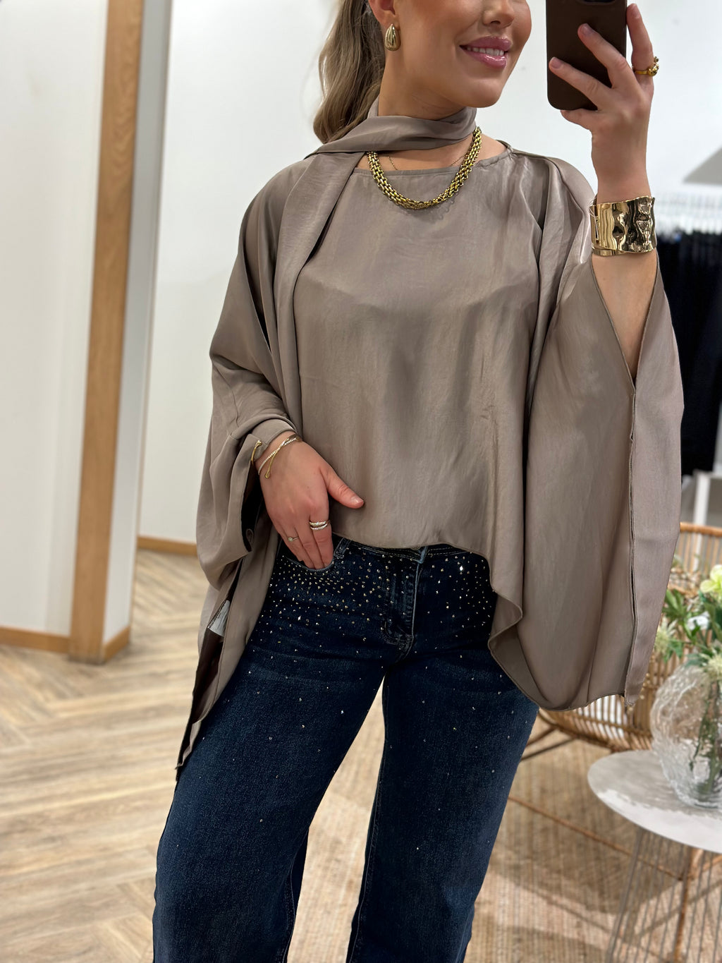 VERO MODA - MIRO L/S CAPE SCARF - MOON ROCK
