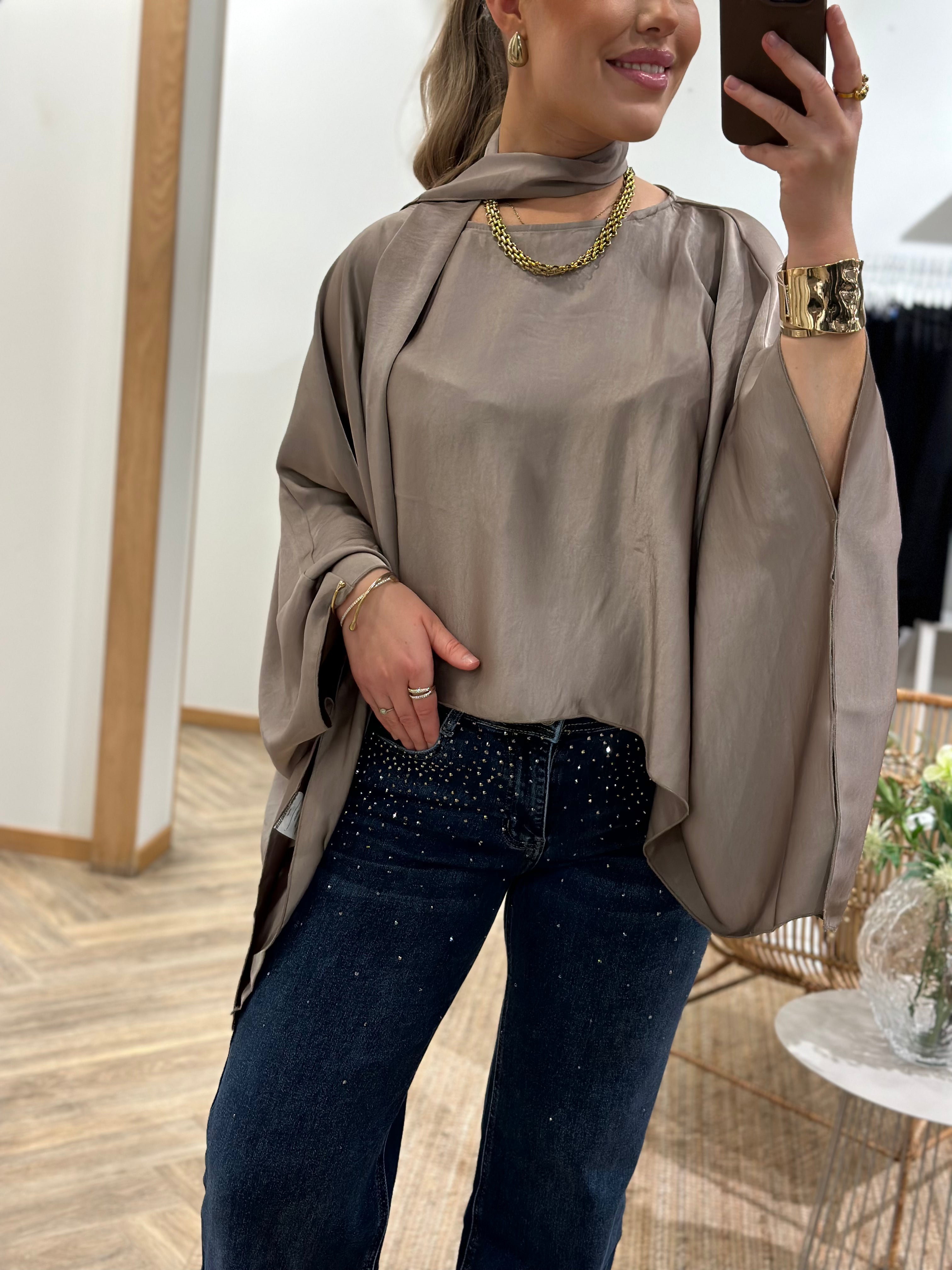 VERO MODA - MIRO L/S CAPE SCARF - MOON ROCK