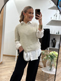 PIECES - MIE SS O-NECK KNIT - BIRCH