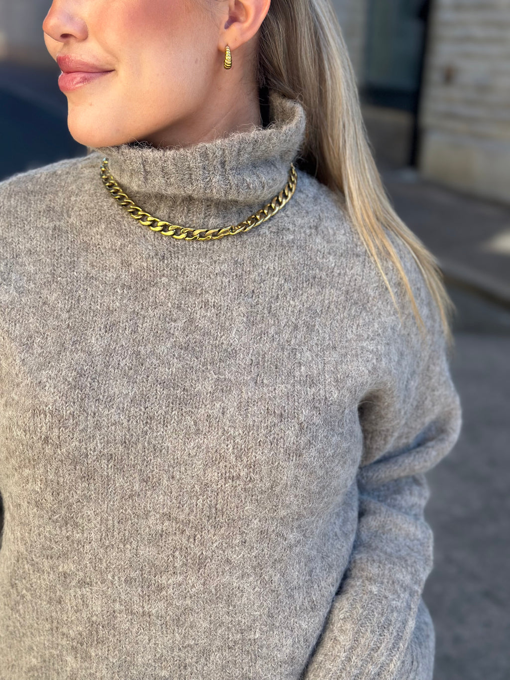 SELECTED FEMME - GABRIELLA LS KNIT HIGH NECK - STEEL GREY/MELANGE