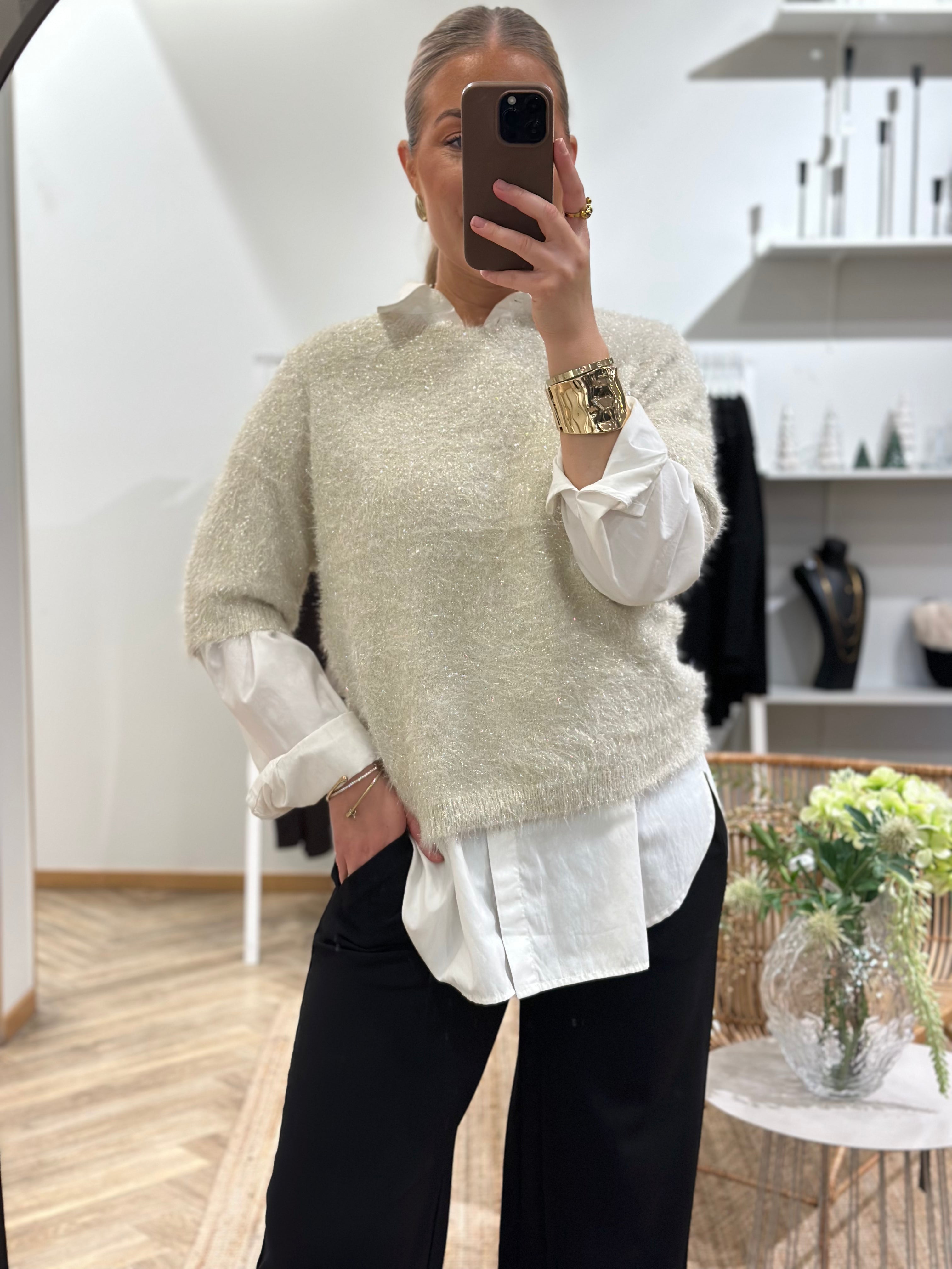 PIECES - MIE SS O-NECK KNIT - BIRCH