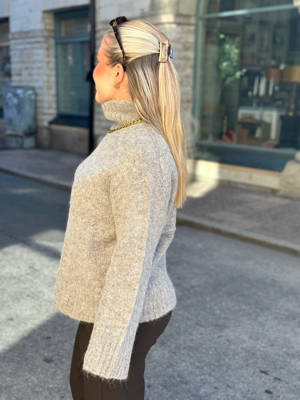 SELECTED FEMME - GABRIELLA LS KNIT HIGH NECK - STEEL GREY/MELANGE