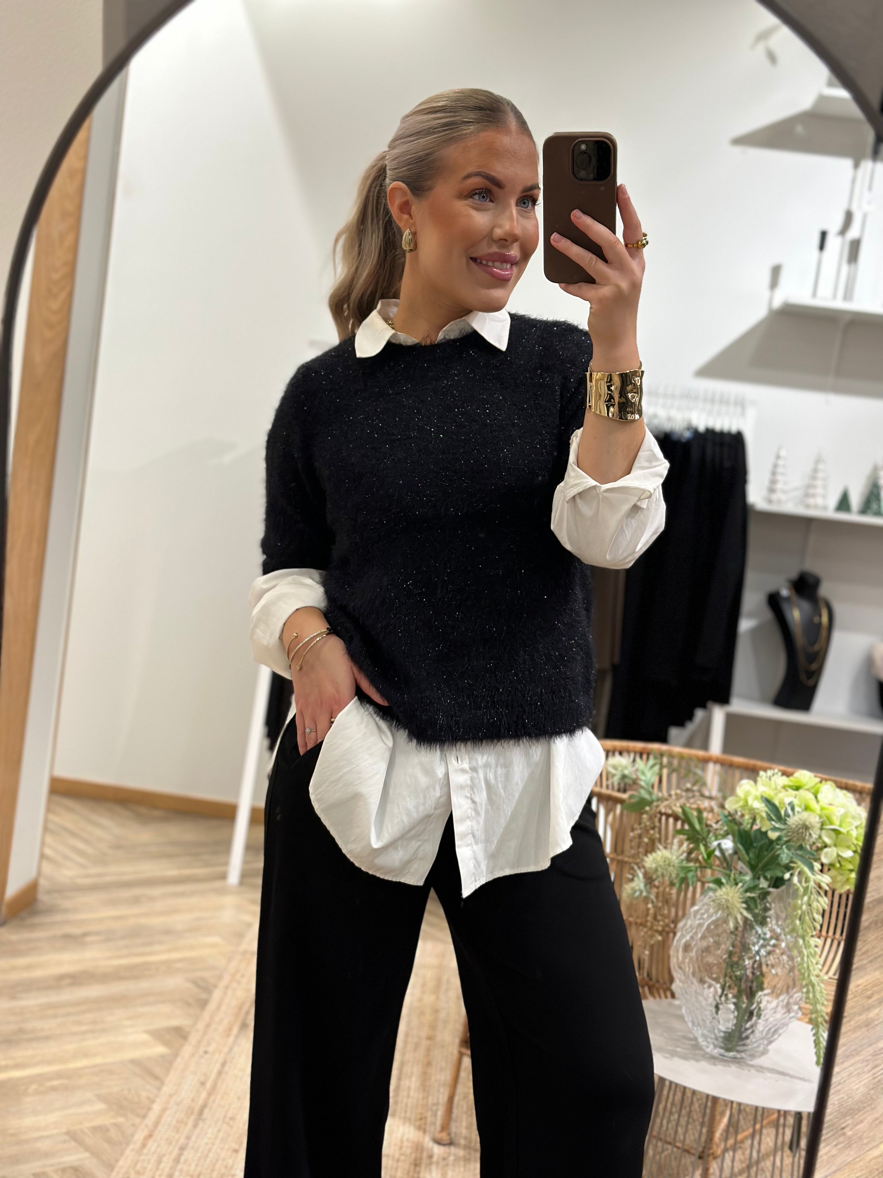 PIECES - MIE SS O-NECK KNIT - BLACK