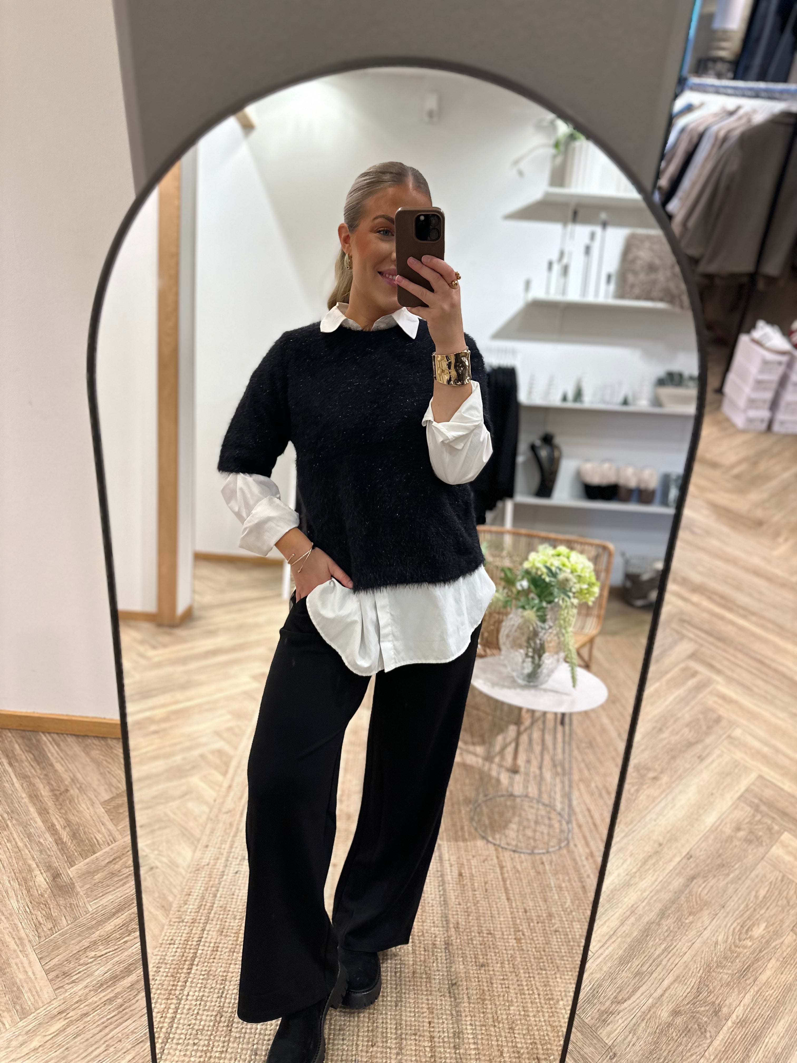 PIECES - MIE SS O-NECK KNIT - BLACK