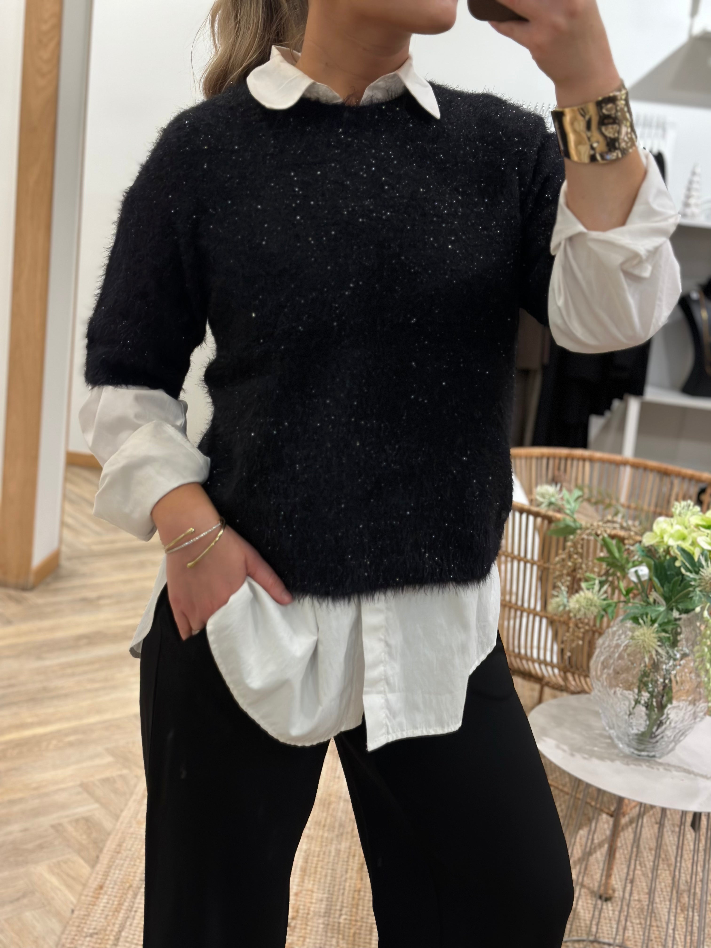 PIECES - MIE SS O-NECK KNIT - BLACK