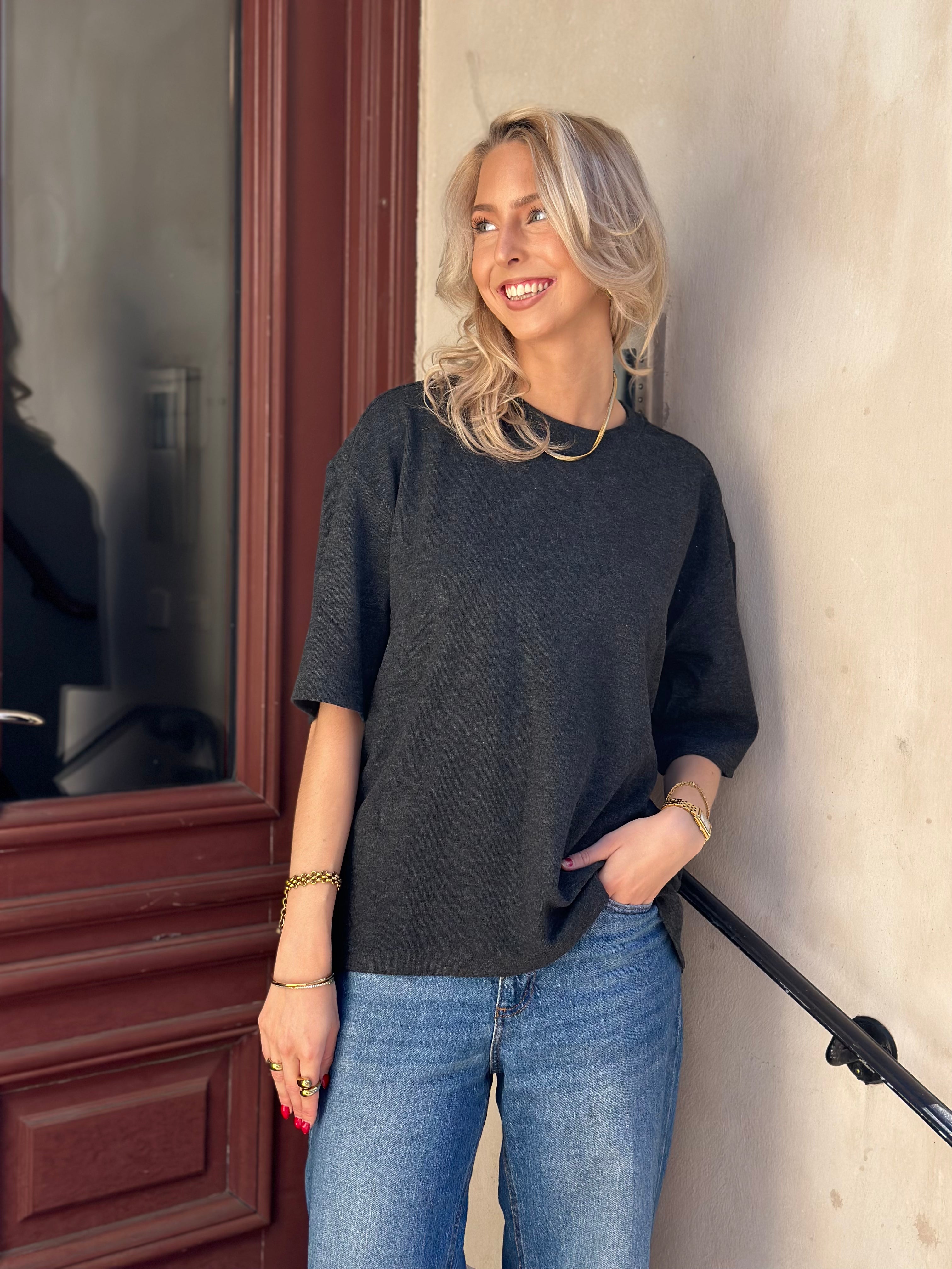 JDY - VITA LIFE S/S ONECK TOP - DARK GREY/MELANGE