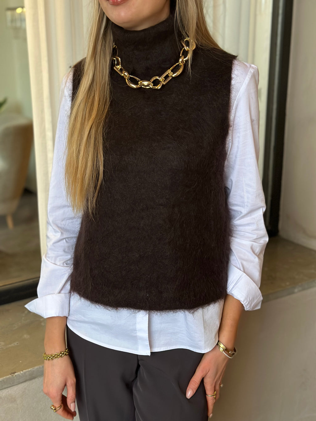 PIECES - MANIKA SL HIGH NECK - GANACHE/MELANGE