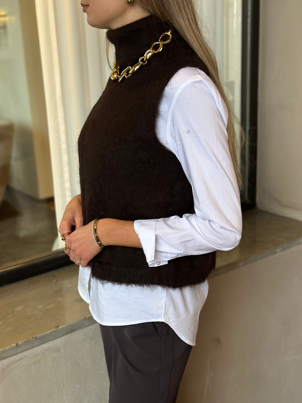 PIECES - MANIKA SL HIGH NECK - GANACHE/MELANGE