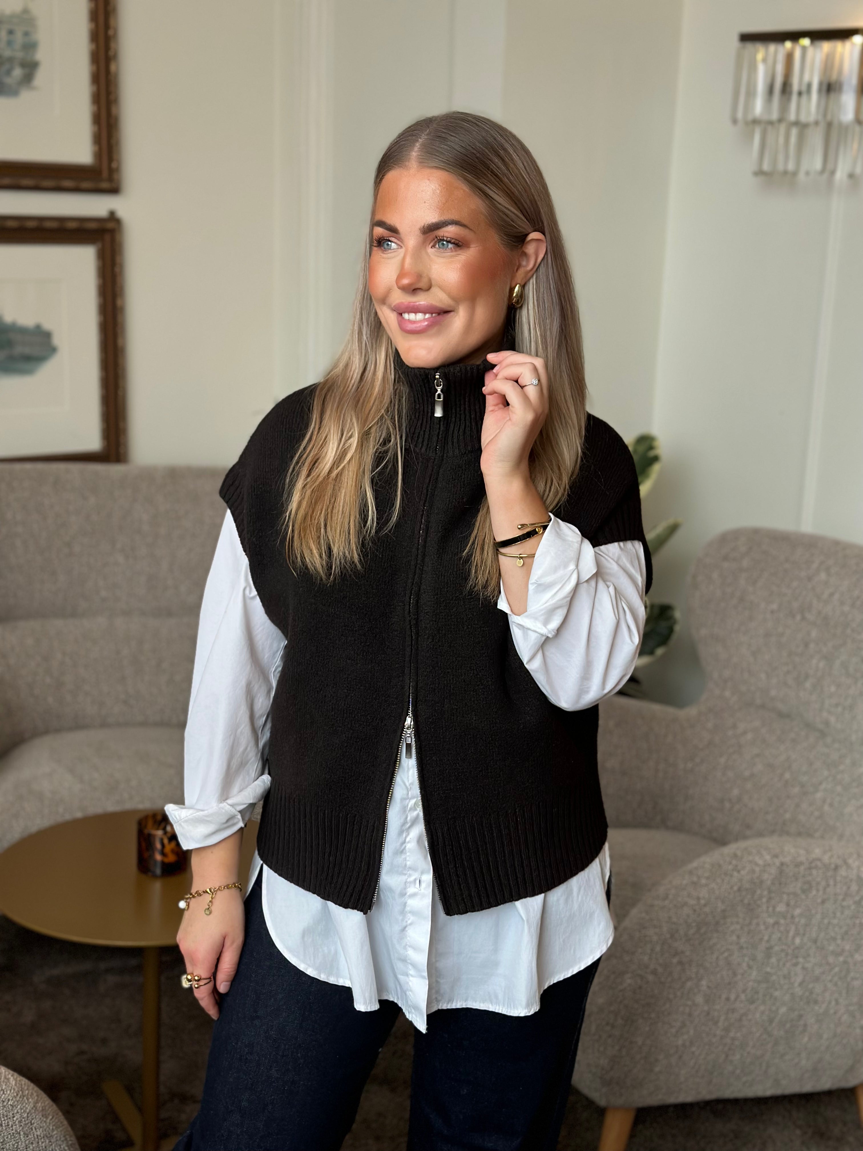 JDY - LEA S/L HN 2WAY ZIP VEST KNIT - CHOCOLATE TORTE/MELANGE